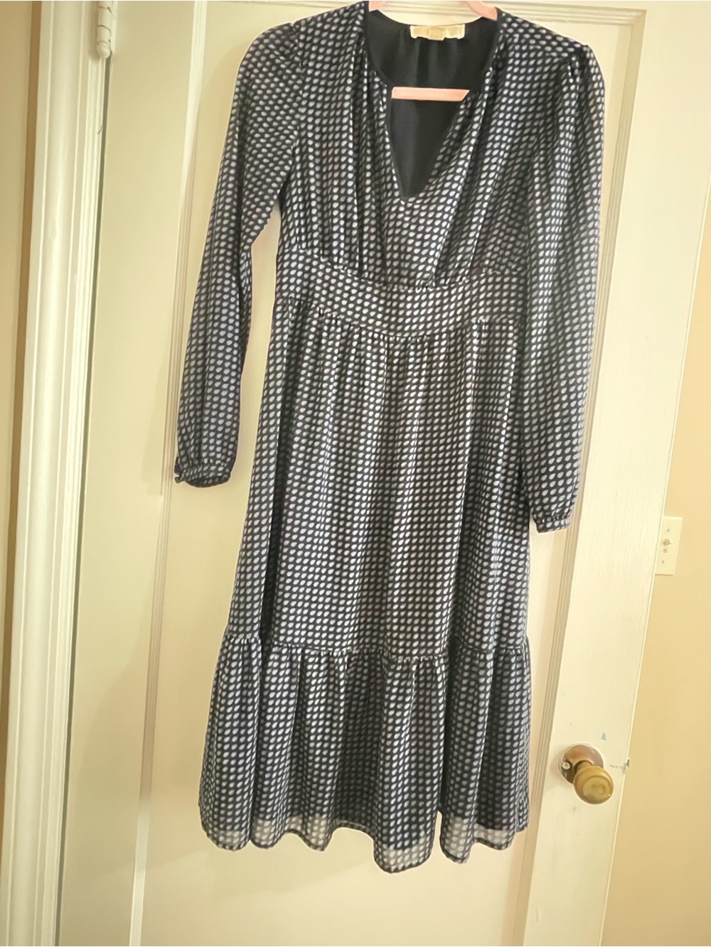 MICHAEL Michael Kors Navy and White Printed Long Sleeve Dress